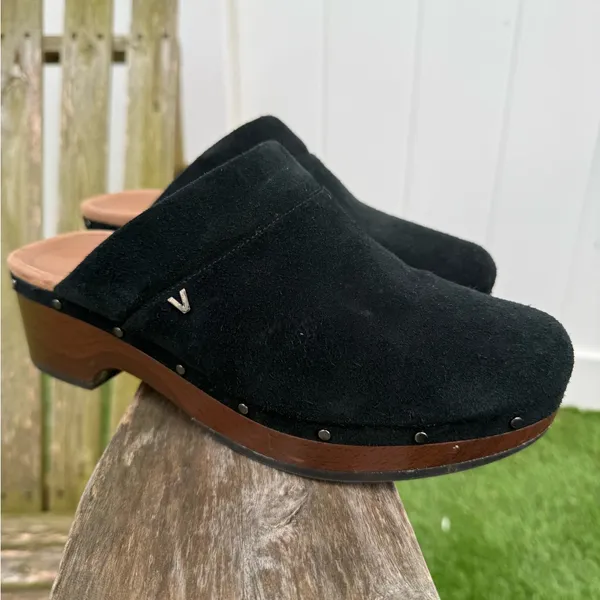 Vionic Kacie Suede Black‎ Leather Clogs Mules Size 9 T - Image 3