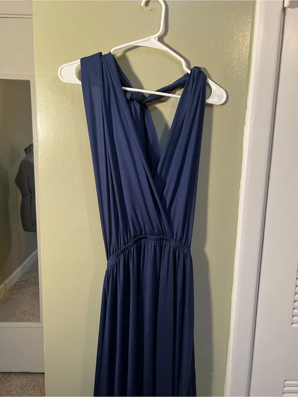 Ibotmcas Women’s Size Medium Halter V-Neck Maxi Dress Navy Blue Open Low Back - Image 2