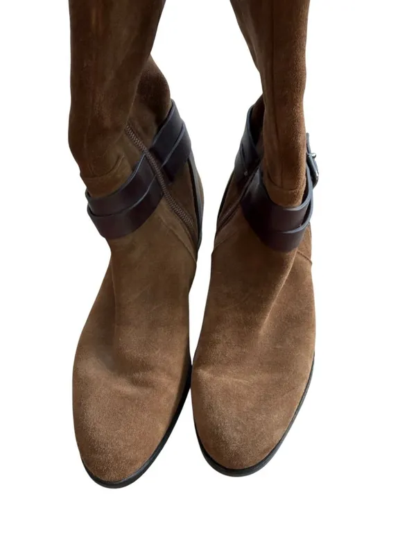 VIA SPIGA Brown Suede Leather Buckle Zip Boots Size 5.5 - Image 3