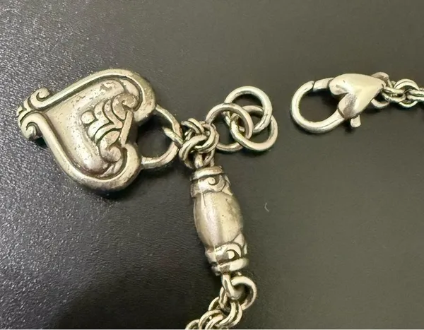 Retired BRIGHTON Blair Heart Barrel Link Chain Silverplated Heart Charm Bracelet - Image 11