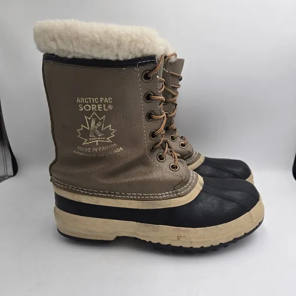 Sorel Arctic Pac Vintage Duck Boots Women’s 9 Brown Leather Wool Lined Canada - Image 3