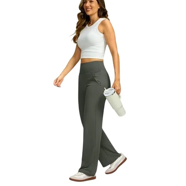 NWT ~ Olive Green Wide Flare Leg Yoga Pants & Pockets Activewear Leggings ~ XS - Image 4