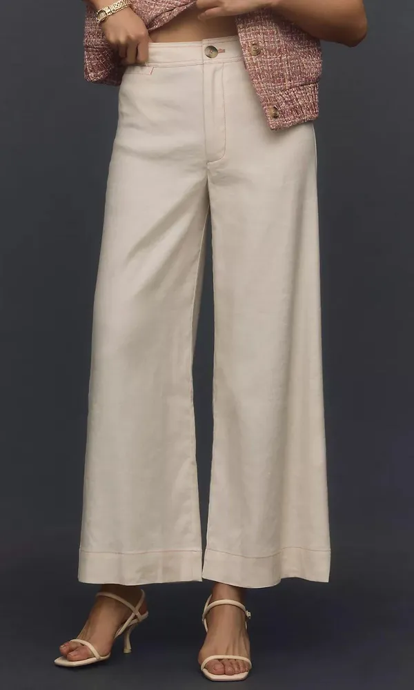 Anthropologie NWT White THE ETTIE HIGH-RISE CROP WIDE-LEG PANTS BY MAEVE: LINEN EDITION. Size 25 - Image 2
