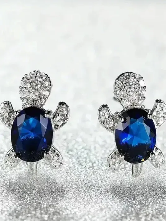 Blue Turtle Crystal Stud Earrings - Image 3