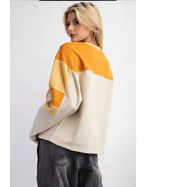 M Women’s Cream & Mustard Peace Sign Crewneck Sweater - Image 2