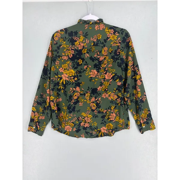 Nanette Nanette Lepore Womens Blouse Green Floral Ruffle Button Down M - Image 3