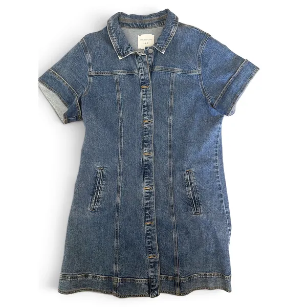 Habitual Blue Denim Mini Shirt Dress‎ Short Sleeve Button Front XL - Image 6