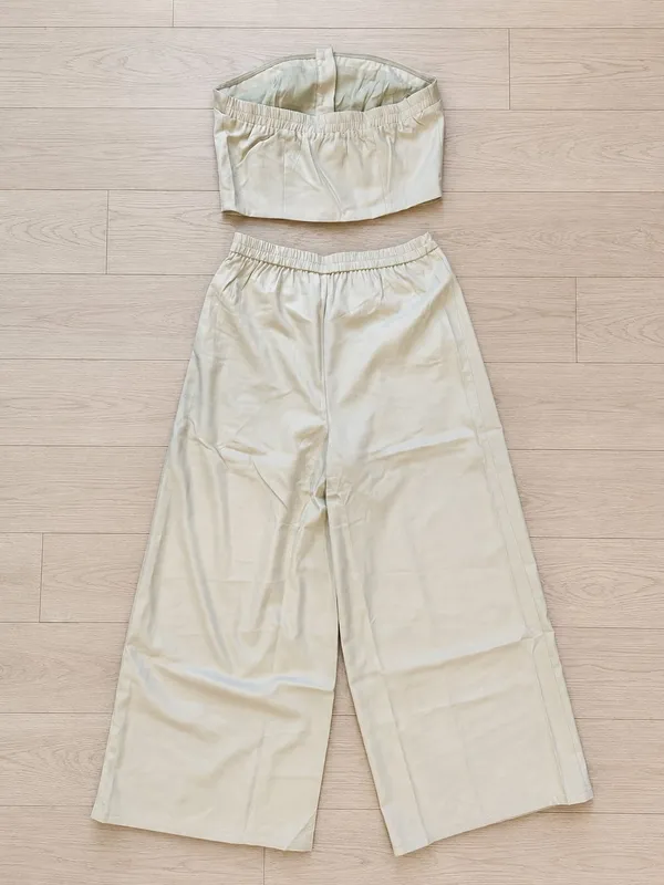 HYFVE Women's Ivory Button-Front Tube Top Wide-Leg Pants 2-Piece Set M NWOT - Image 2