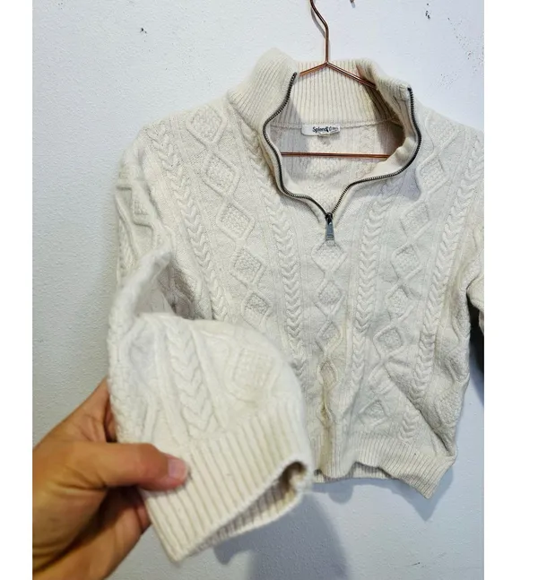SPLENDID Off-White Wool Blend Quarter Zip Long Sleeve Dakota Half Zip Sweater S - Image 5