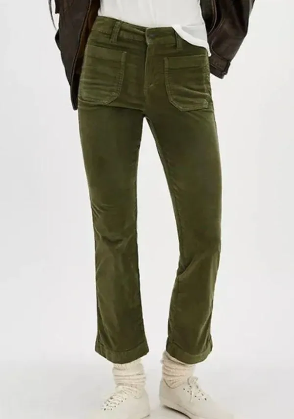 NWOT Free People High Time Velvet Kick Flare Pants Olive Army Green - Image 4