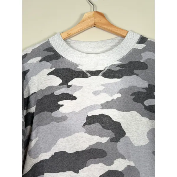 Aerie Gray Camo Oversized Crew Neck Sweatshirt‎ Ribbed Panels Small - Image 2