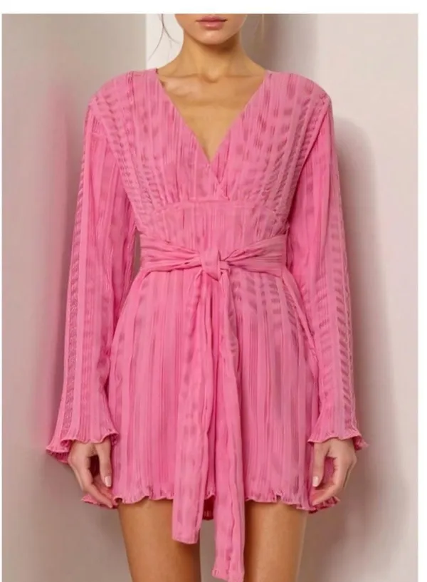 Lovers + Friends Pink Pleated Bianca Mini Dress Long Sleeve - Image 7