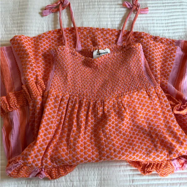 Cecilie Copenhagen Pink & Orange Tiered Tie-Shoulder Dress - Image 4