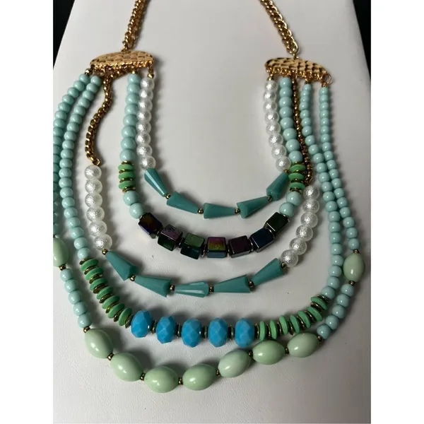 Turquose and faux pearl 5 layer statement necklace - Image 11