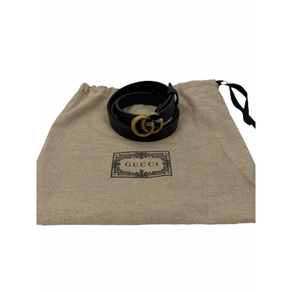 Gucci GG Logo Buckle Marmont Thin Belt Black Smooth Leather Size 80cm/32" - Image 11