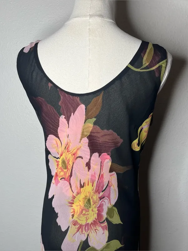 90s Vintage Large Floral Chiffon Sleeveless Maxi Dress Whimsigoth - Image 4