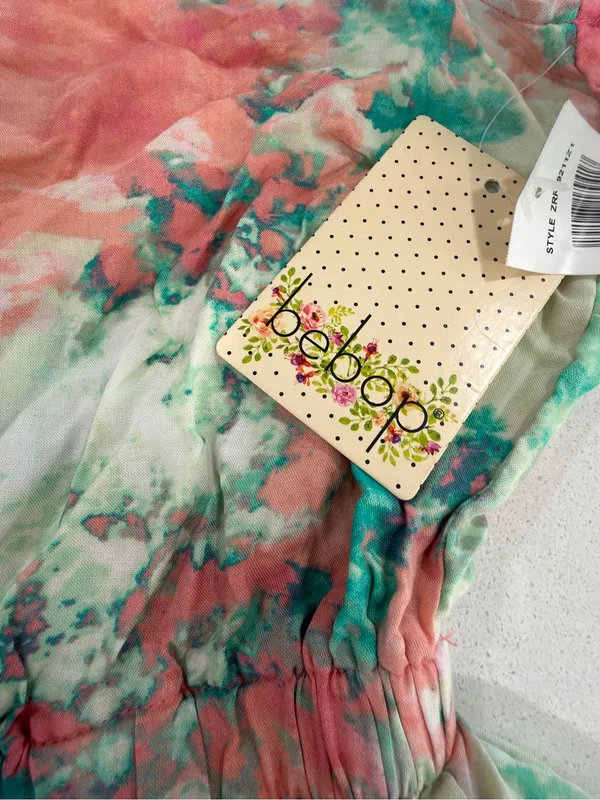 BeBop Coral & Teal Tie-Dye Halter Romper - Image 5