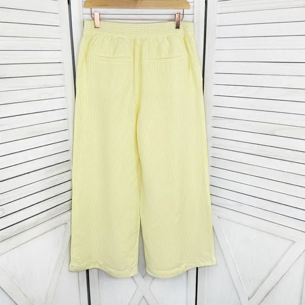 Loft Striped Linen Blend Wide Leg Crop Pants‎ Yellow White Small Lined Preppy - Image 10