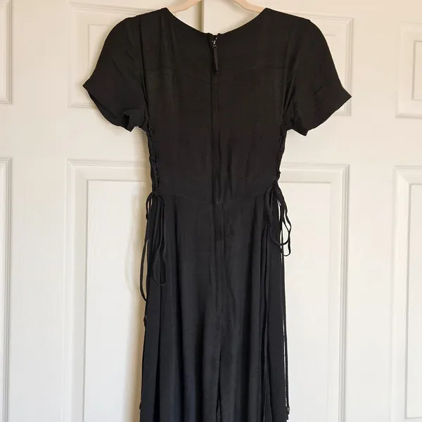 Maeve Anthropologie Black Square‎ Neck Button Front Wide Leg Jumpsuit Size 4 - Image 7