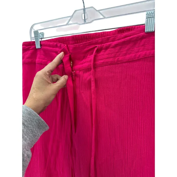 French Laundry bright pink crepe drawstring wide leg pants size L vacation - Image 5