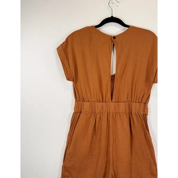 Patagonia Womens Romper Brown V Neck Organic Cotton Gauze Playsuit Tie Bow XS - Image 9