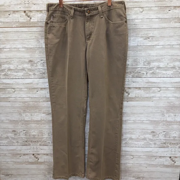 Vtg Carhartt Womens 12x34 WB002 Canvas Work Pants Khaki Brown Bootcut Y2K Rare - Image 10
