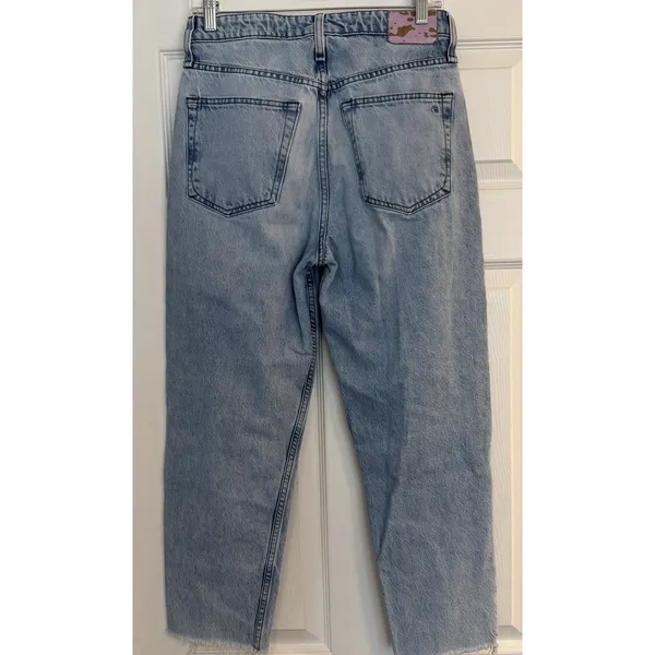 Rag Bone Alissa High Rise Barrel Leg Jeans Sz 26 Light Wash Raw Hem‎ Button Fly - Image 2
