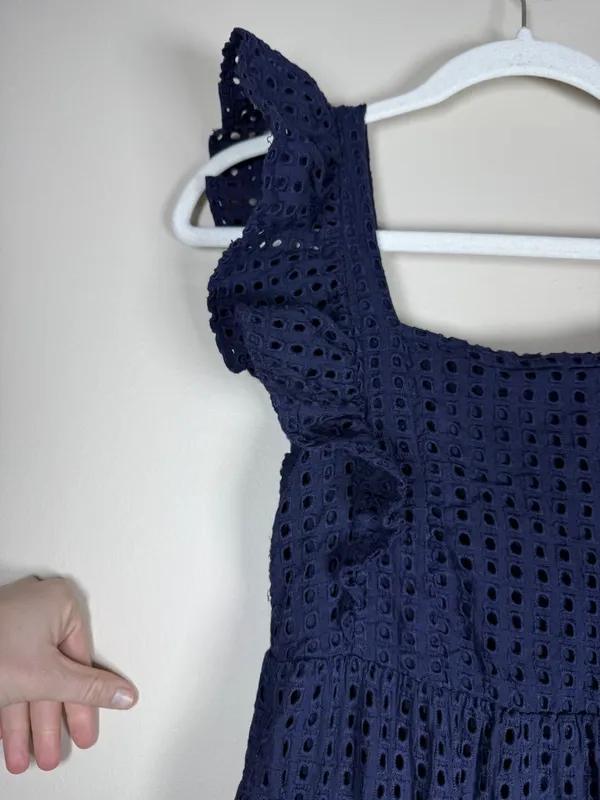 En Saison Tiered Eyelet Ruffle Sleeve Nap Midi Dress Sz XS Navy - Image 5