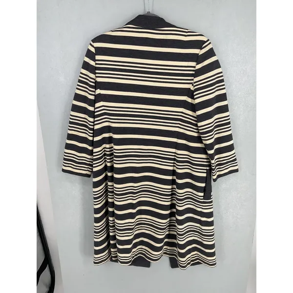 Domani Knits Womens Long Coat Striped Knit Button Front Gray Cream Large - Image 6