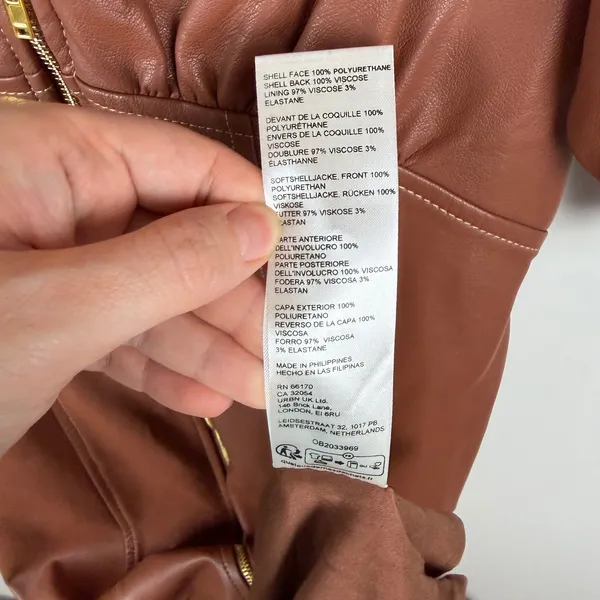 NWT By Anthropologie Vegan Leather Puff Sleeve Zip Front Midi Dress Size 2 Brown - Image 8