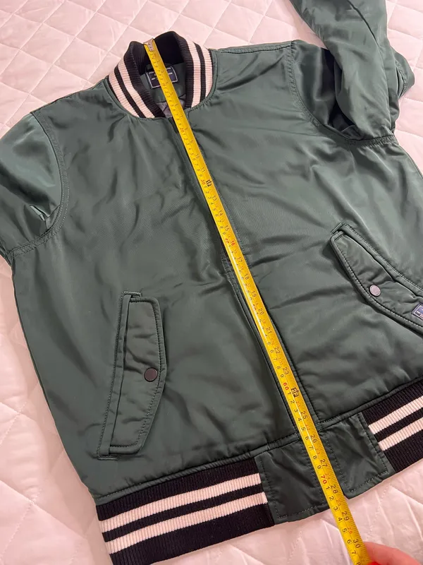 Abercrombie & Fitch Mens M Green Varsity Bomber Jacket Ribbed Collar Zip Up - Image 8