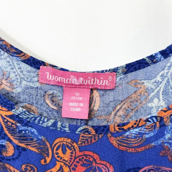 Woman Within 1X Tank Top 22/24W Blue Orange Paisley Sleeveless Rayon Coastal 750 - Image 8