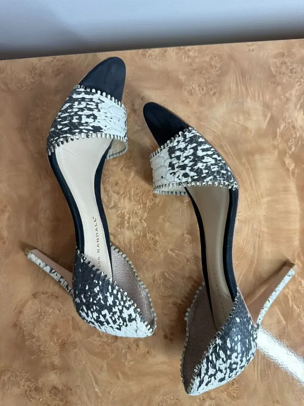Loeffler Randall Leora Snakeskin D’Orsay Heels Black White Stiletto 8.5 B - Image 5