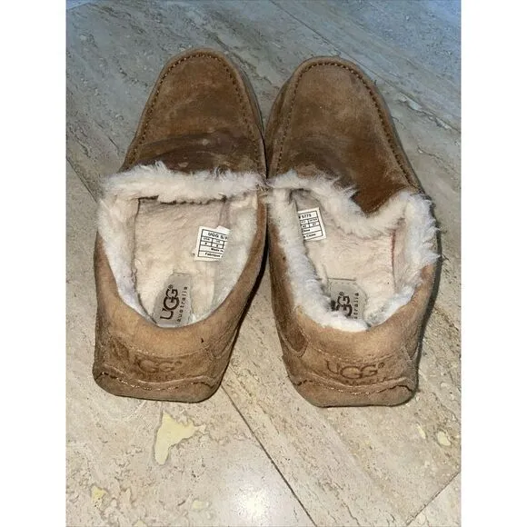 UGG Australia women Ascot‎ Chestnut Brown 5775 Suede Sheepskin Loafer Sz 9 - Image 4