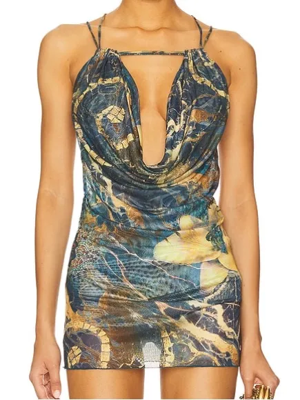 Jaded London revolve going out strappy black printed plunge dress size US 10 NWT - Image 3