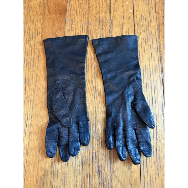 Vintage Carson Pirie Scott France Made Women's Black Leather Gloves Size 6.5 - Image 2