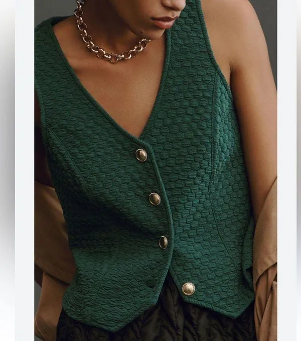 Porridge Aila Button Front Knit Green Vest Sleeveless S - Image 7
