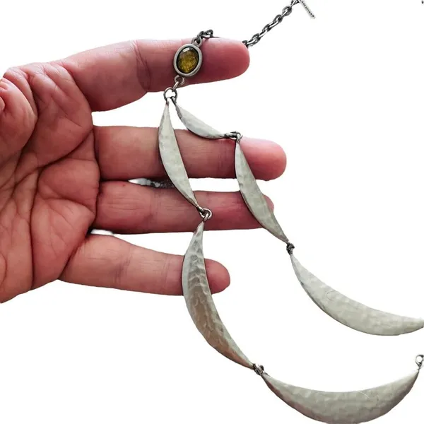 Lane Bryant Hammered Hammered Metal Double Strand Necklace/Yellow Glass Accents - Image 5
