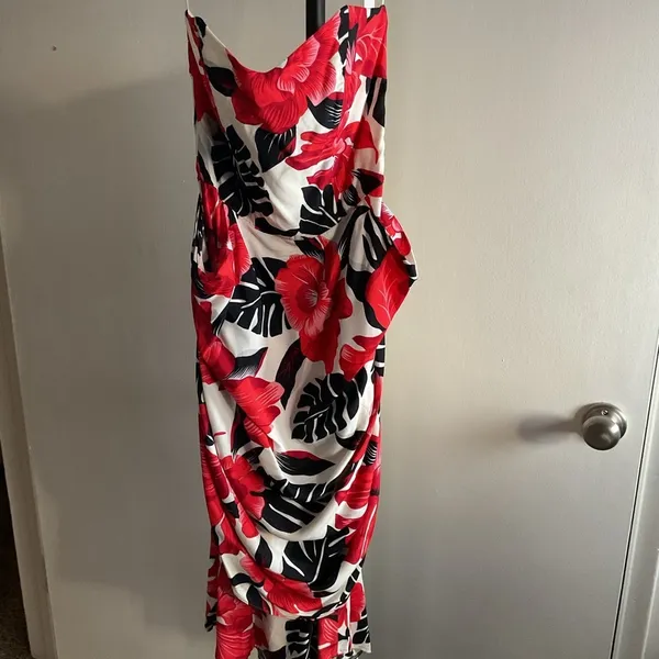 Vintage Hearts Strapless Red Floral Mini Dress 5 90s Y2K Party Coquette Retro - Image 2