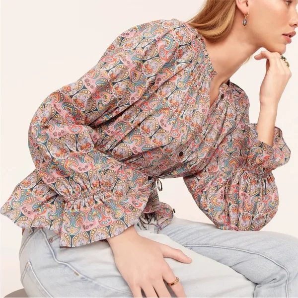 J. Crew Tie-Waist Organic Cotton Top in Liberty Giorgia Duke Fabric - Size S - Image 3