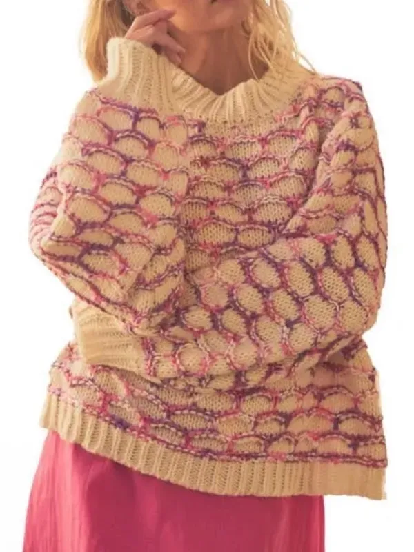 BTB Los Angeles Lola Honeycomb Cozy Cream Multicolor Knit Sweater - NWT - Size L - Image 2