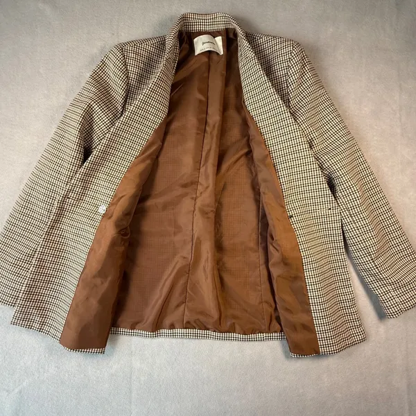 Stradivarius Brown Houndstooth Double Breasted Blazer Jacket Womens Size Medium - Image 6