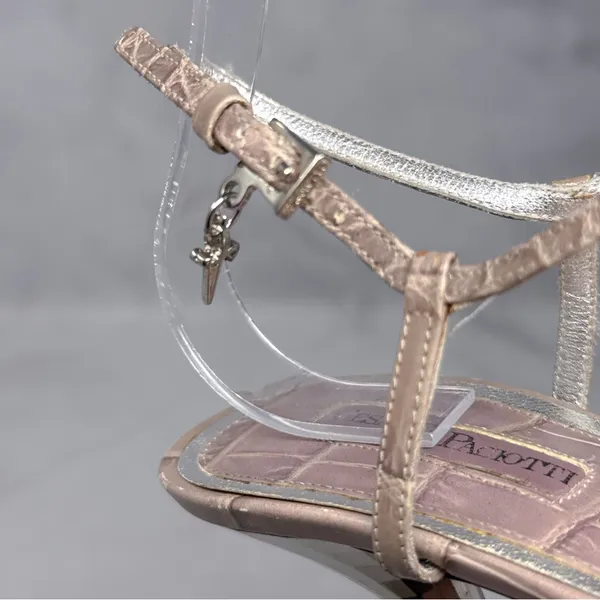 Cesare Paciotti Vintage Y2K Dagger Bow Croc Open Toe Stiletto Sandal Heels 40 - Image 3