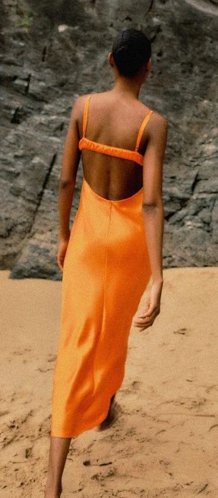 ZARA dress maxi midi hot orange satin effect wedding party cocktail - Image 11