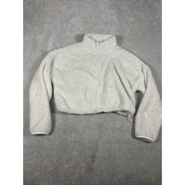 OFFLINE by Aerie Women's‎ Xl White Fleece Zip-Up Teddy Jacket Cropped * - Image 3