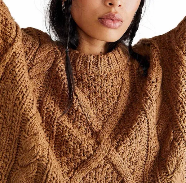 Free People Cutting Edge Cable Knit Pullover Sweater Camel Crop Cotton Size Smal - Image 12