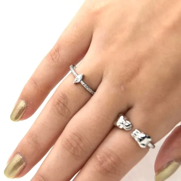 Sterling Silver Marquise Cut CZ Ring Size 6 - Image 3