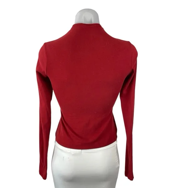 Skims Women's Red Mock Neck Long Sleeve Slim Jersey Tee T-Shirt Blouse Top Sz S - Image 3