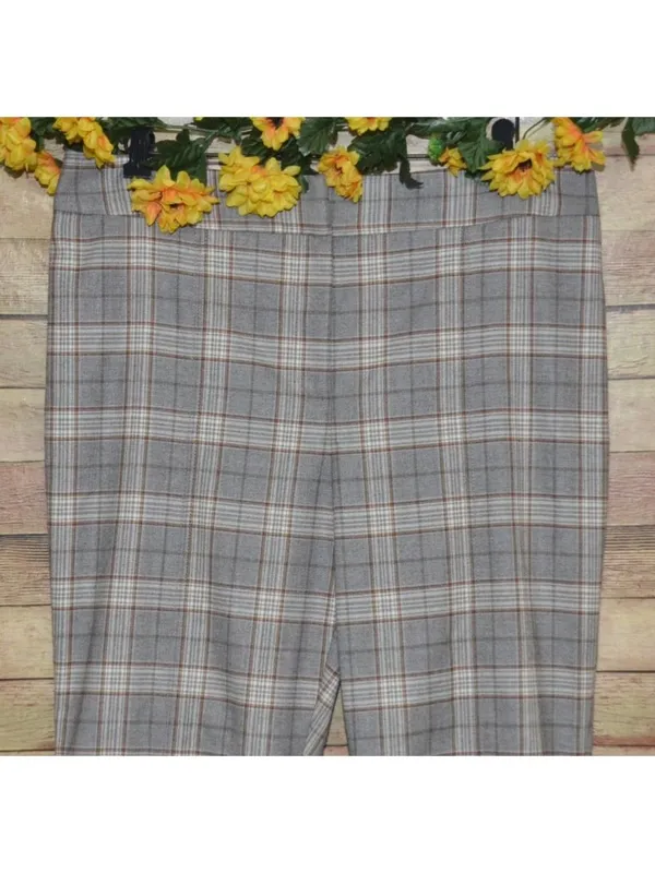 Gianni Bini Brown Plaid Straight Trousers Pants Size 12 Slit Hems Career Retro - Image 2