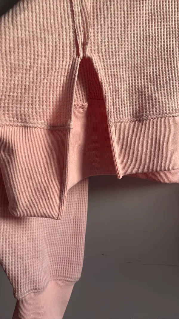 Pink waffle knit crop top boutique Size L - Image 3